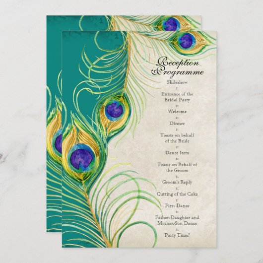 Faire-part de mariage Peacock Feathers (Devant / Derrière)