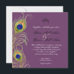 Faire-part de mariage Peacock Feathers<br><div class="desc">C'est une invitation contemporaine et sophistiquée. Doté de plumes Peacock stylisées, de couleur pastel, avec votre choix de couleur arrière - plan, montrées ici dans violet paon. Également disponible dans une version couleur personnalisée où vous pouvez mettre n'importe quelle couleur où la couleur arrière - plan est maintenant. Pendant la...</div>