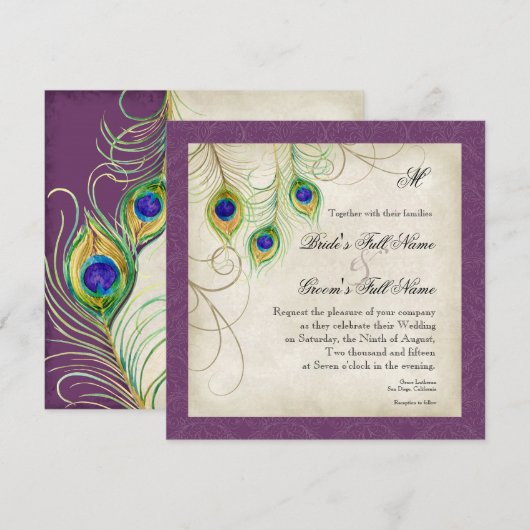 Faire-part de mariage Peacock Feathers (Devant / Derrière)