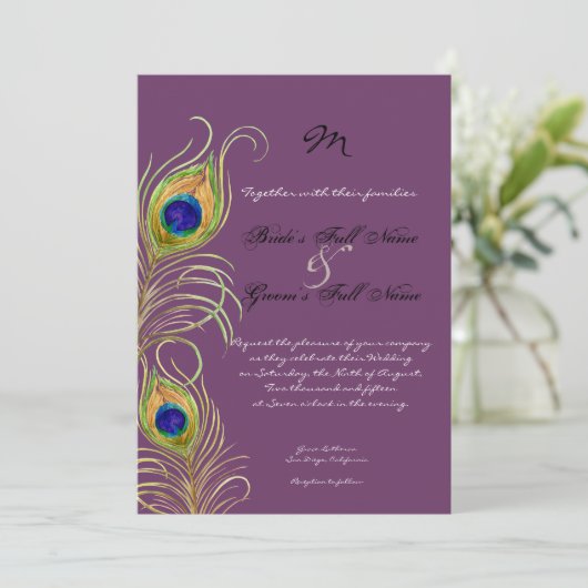 Faire-part de mariage Peacock Feathers (Debout devant)