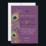 Faire-part de mariage Peacock Feathers<br><div class="desc">C'est une invitation contemporaine et sophistiquée. Doté de plumes Peacock stylisées, de couleur pastel, avec votre choix de couleur arrière - plan, montrées ici dans violet paon. Également disponible dans une version couleur personnalisée où vous pouvez mettre n'importe quelle couleur où la couleur arrière - plan est maintenant. Pendant la...</div>