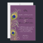 Faire-part de mariage Peacock Feathers<br><div class="desc">C'est une invitation contemporaine et sophistiquée. Doté de plumes Peacock stylisées, de couleur pastel, avec votre choix de couleur arrière - plan, montrées ici dans violet paon. Également disponible dans une version couleur personnalisée où vous pouvez mettre n'importe quelle couleur où la couleur arrière - plan est maintenant. Pendant la...</div>