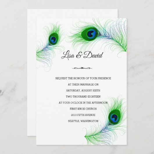 Faire-part de mariage-Peacock Feathers Invitation (Devant / Derrière)