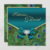 Faire-part de mariage Peacock turquoise (Devant / Derrière)