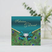 Faire-part de mariage Peacock turquoise (Debout devant)