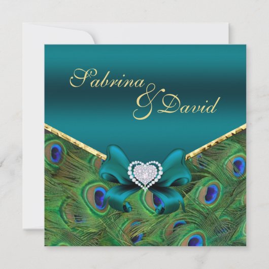 Faire-part de mariage Peacock turquoise (Devant)