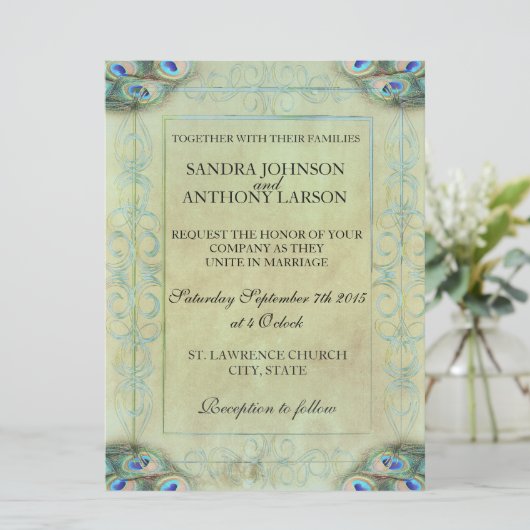 Faire-part de mariage Peacock vintage (Debout devant)