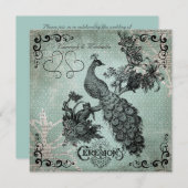 Faire-part de mariage Peacock Vintage Blue Design (Devant / Derrière)