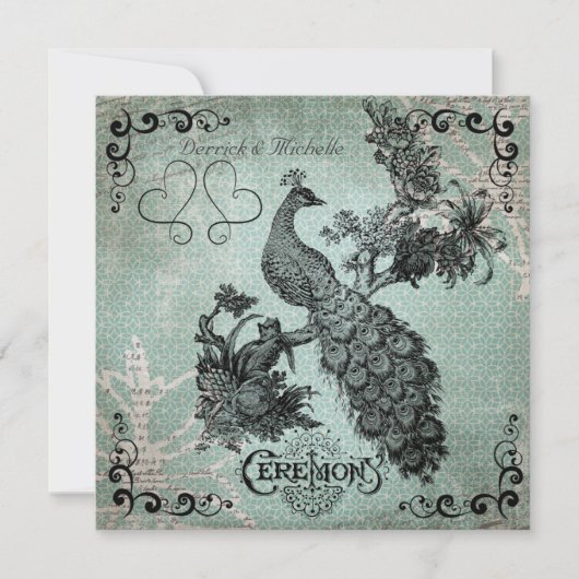Faire-part de mariage Peacock Vintage Blue Design (Devant)
