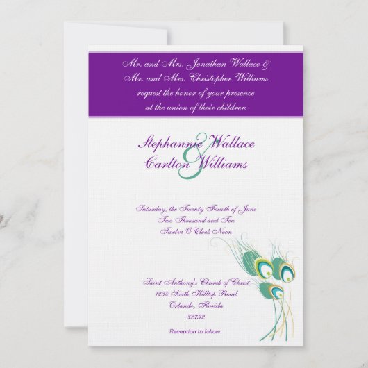 Faire-part de mariage Peacock violet moderne (Devant)