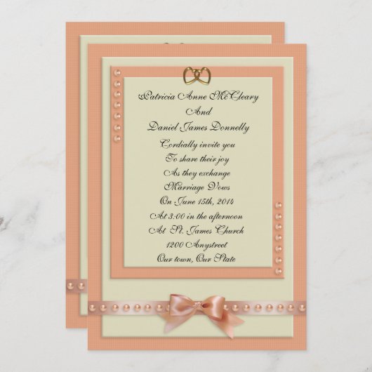 Faire-part de mariage pêche et crème (Devant / Derrière)