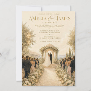 Faire-part de mariage peinture de villa italienne 