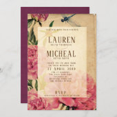 Faire-part de mariage Peony et Dragonfly de style  (Devant / Derrière)