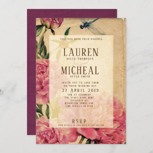 Faire-part de mariage Peony et Dragonfly de style 