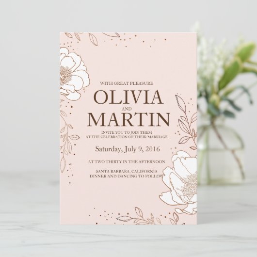 Faire-part de mariage Peony Rose Entrelacement de  (Debout devant)