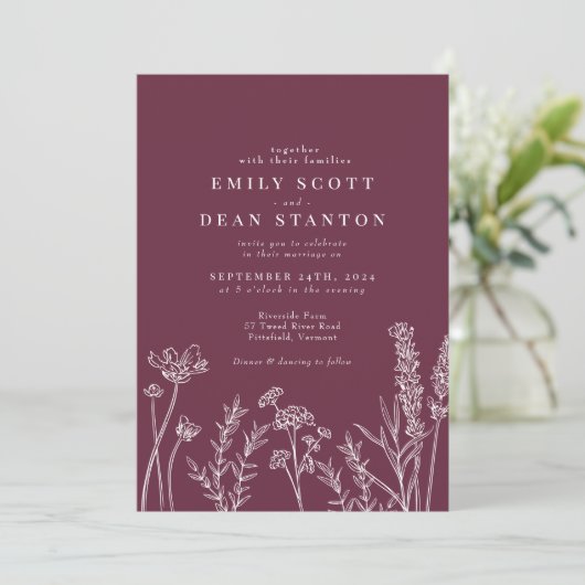 Faire-part de mariage Périwinkle fleur sauvage (Debout devant)