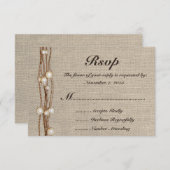 Faire-part de mariage perles et ficelle de jute ru (Devant / Derrière)