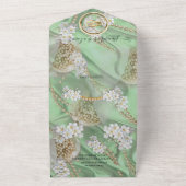 Faire-Part de Mariage Perles Ivoire-Vert-Or Tout e (Dehors)