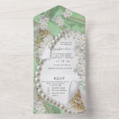 Faire-Part de Mariage Perles Ivoire-Vert-Or Tout e (À l'intérieur)