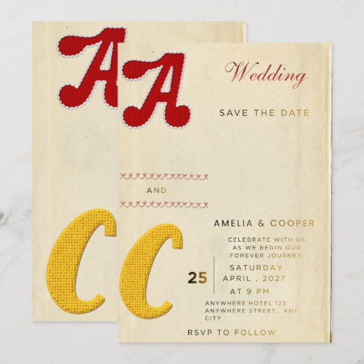 Faire-part de mariage personnalisable – S de typog (Devant / Derrière)