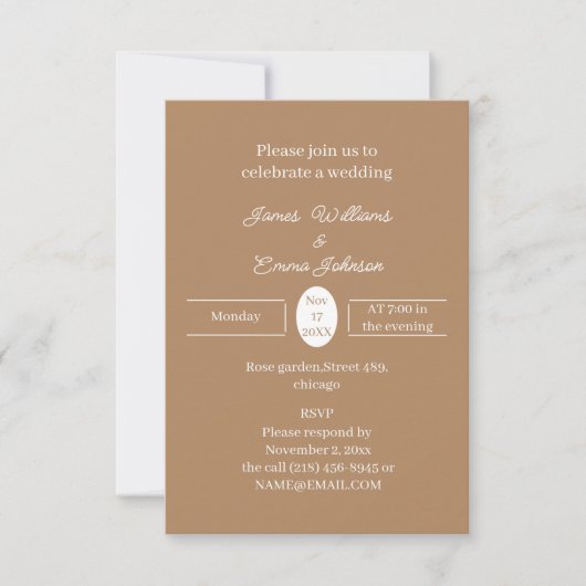 Faire-part de mariage personnalisé Brown simple (Devant)