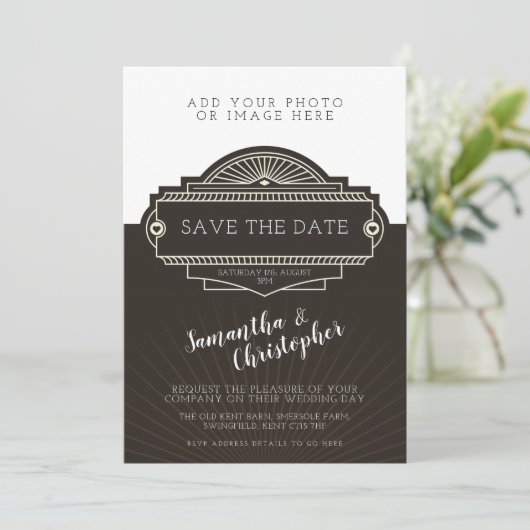 Faire-part de mariage personnalisé d'art déco de (Debout devant)