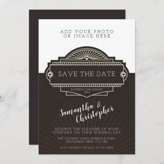 Faire-part de mariage personnalisé d'art déco de (Devant / Derrière)