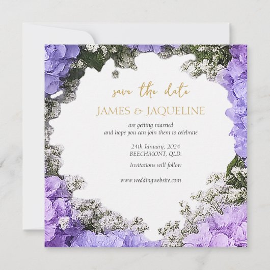 Faire-part de mariage personnalisé Hydrangea lavan (Devant)