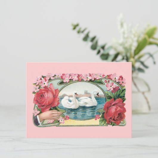 Faire-part de mariage personnalisés Cygnes et Rose (Debout devant)