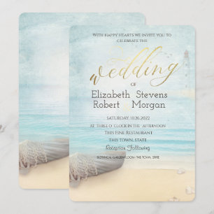 Faire-part de mariage phare de bateau de plage