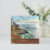 Faire-part de mariage phare de plage colorée (Debout devant)