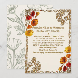 Faire-part de mariage photo 5x7 en or avec Pavot d