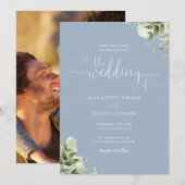 Faire-part de mariage photo à feuillage de script  (Devant / Derrière)
