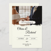 Faire-part de mariage photo à la crème blanche (Devant / Derrière)