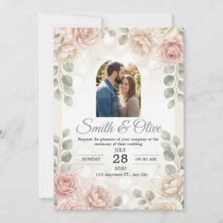 Faire-part de mariage photo à l'aquarelle florale