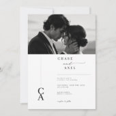 Faire-part de mariage photo à monogramme moderne. (Devant)