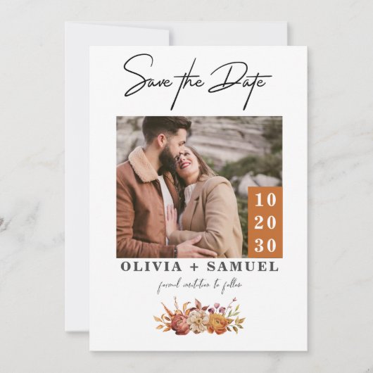 Faire-part de mariage photo automne orange rustiqu (Devant)