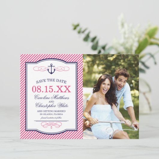 Faire-part de mariage photo avec ancre nautique ro (Debout devant)