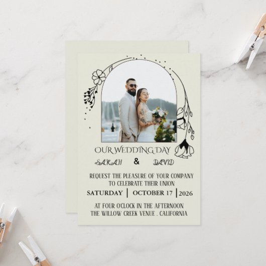 Faire-Part de Mariage Photo avec Arche Moderne (Devant/Arrière en situation)