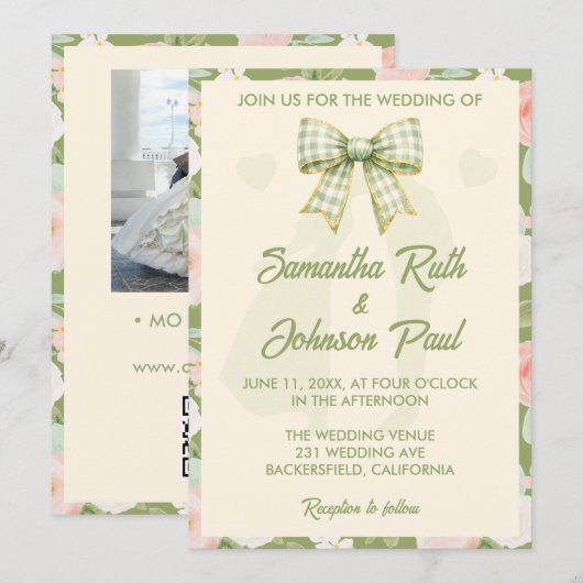Faire-part de mariage photo avec code QR à ruban G (Devant / Derrière)
