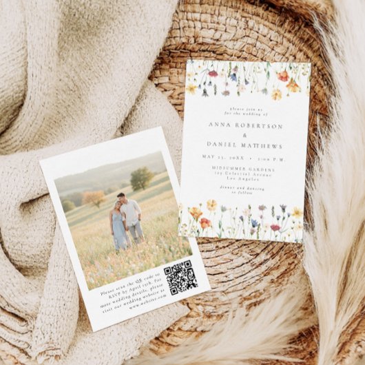 Faire-part de mariage photo avec code QR Boho Flor