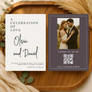 Faire-part de mariage photo avec code QR écriture