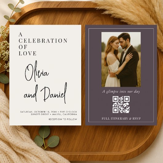 Faire-part de mariage photo avec code QR écriture