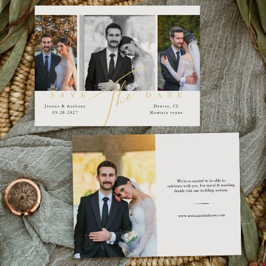Faire-part de mariage photo avec écriture dorée ca