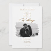 Faire-part de mariage photo avec écriture dorée él (Devant)