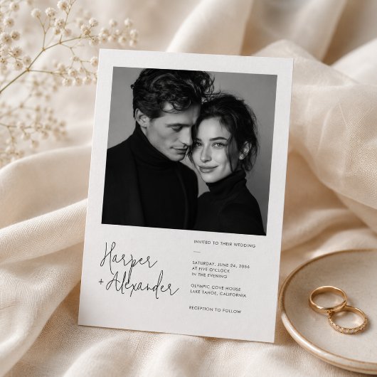 Faire-part de mariage photo avec écriture moderne