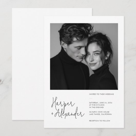 Faire-part de mariage photo avec écriture moderne  (Devant / Derrière)
