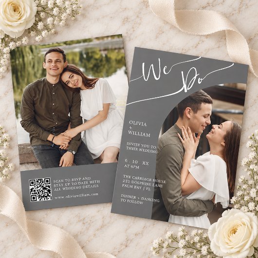 Faire-part de mariage photo avec QR code moderne