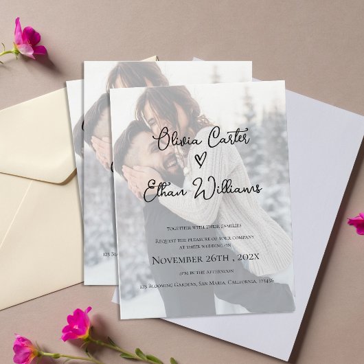 Faire-part de mariage photo avec superposition de