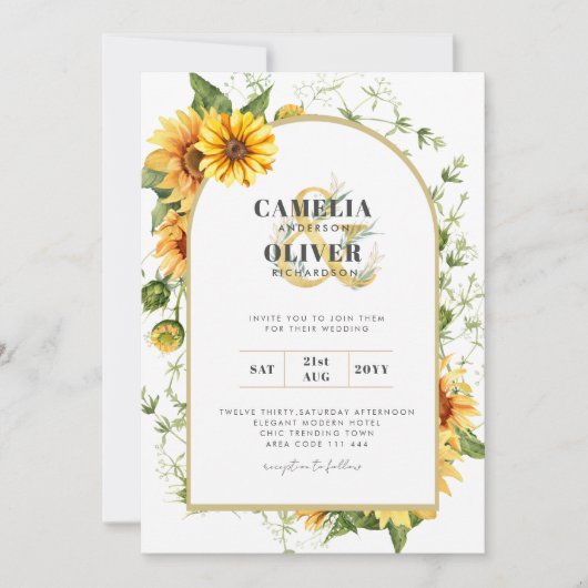 Faire-part de mariage photo avec tournesol (Devant)